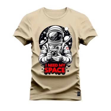 Imagem de Camiseta Plus Size Algodão Premium Estampada I need My Space Bege G1
