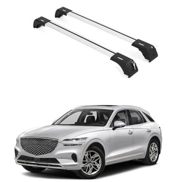 Imagem de ERKUL Barras transversais de rack de teto para Genesis GV70 2022-2024 | Barras transversais de alumínio anti-roubo para telhado, transportador de carga, bagagem, caiaque, canoa, bicicleta | Prata