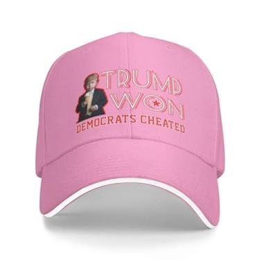 Imagem de Boné de caminhoneiro original Trump Won Democrats cheated estruturado original boné de beisebol ajustável para homens/mulheres rosa, rosa, G