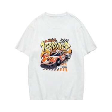 Imagem de WDIRARA Camiseta masculina de manga curta e gola redonda com estampa gráfica de carta de carro, Xadrez, branco, laranja, M