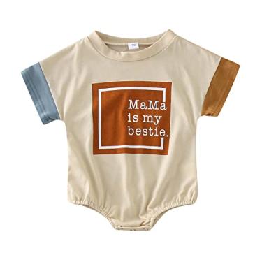 Imagem de Macacão infantil para meninos e meninas manga curta estampado com letras macacão recém-nascido bodies meninas 5t roupas, Amarelo, 6-9 Months