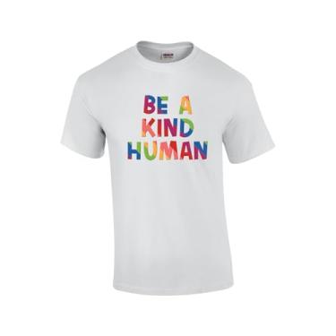 Imagem de Camiseta unissex Be A Kind Human Positive Vibes LGBTQ+ Rainbow Love is Love Support manga curta unissex, Branco, 3G