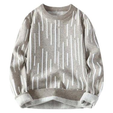 Imagem de Suéter masculino de tricô outono inverno suéter hip hop masculino estampa streetwear pulôver tops suéter casal, Caqui, M