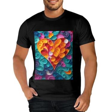 Imagem de Sipumia Camiseta unissex de algodão manga curta gola redonda para casal 3D estampada em formato de coração camiseta casual, Cor-13, P