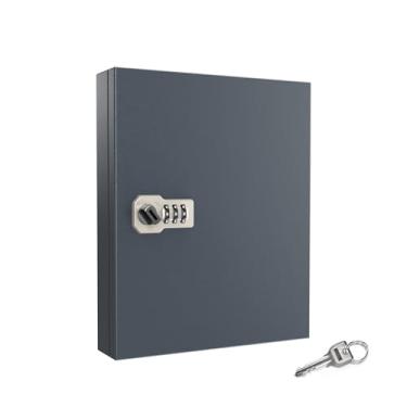 Imagem de RISTERN Porta-chaves – Porta-chaves com combinação segura para casa e escritório – Armazenamento de chaves montável na parede com 24 etiquetas e ganchos, armário de chave de aço preto e organizador de