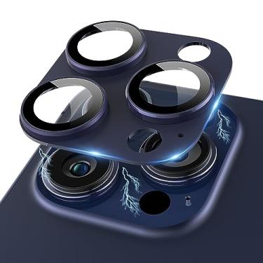 Imagem de Kanosan Protetor de lente de câmera compatível com iPhone 15 Pro/iPhone 15 Pro Max [metal de cobertura total] Capa de câmera de tela de vidro temperado 9H azul titânio