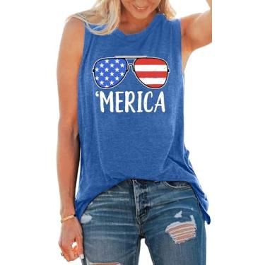 Imagem de Camiseta regata feminina com estampa de óculos de sol com bandeira americana, casual, sem mangas, 4 de julho, Azul 2, GG