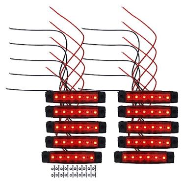 Imagem de A ABSOPRO Luz de Marcação Lateral Frontal Traseira 6 LED Impermeável Retângulo Posição Lâmpada para Reboque Caminhão Caravana RV Van Caminhão Trator Plástico Vermelho (conjunto de 10)