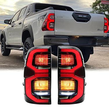 Imagem de Dreamseek Conjunto de luz traseira de LED compatível com Toyota Hilux Revo 2015-2022 luz traseira de freio com seta dinâmica sequencial (lentes fumadas)