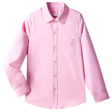 Imagem de DILBYKE Camisa social masculina de manga comprida lisa com botão uniforme uniforme com gravata, rosa, 13-14 Anos