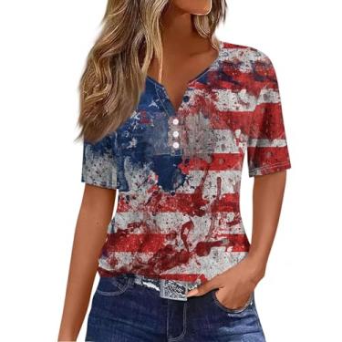 Imagem de Camiseta feminina com bandeira dos EUA 4 de julho, camiseta Memorial Day, camisetas listradas, roupas de verão, rosa, GG