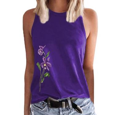 Imagem de PKDong Camisetas femininas de conscientização de Alzheimer, gola redonda, sem mangas, roxo, floral, camiseta regata de conscientização de Alzheimer, verão, Cinza, XXG