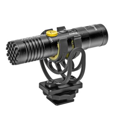 Imagem de 7RYMS MinBo M1 Mini microfone cardióide digital e analógico de modo duplo Shotgun para dispositivos com 3,5 mm e interface USB