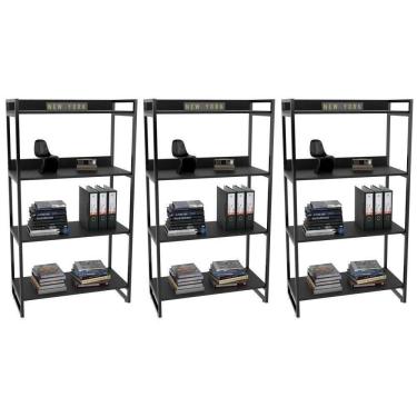 Imagem de Kit 3 Estantes Livreiro Multiuso Prisma 80Cm 4 Prateleiras Preto Onix