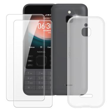 Imagem de MILEGOO Capa Nokia 6300 4G 2020 + 2 peças protetoras de tela de vidro temperado, capa ultrafina de silicone TPU macio à prova de choque para Nokia 6300 4G 2020 (2,4 polegadas), transparente