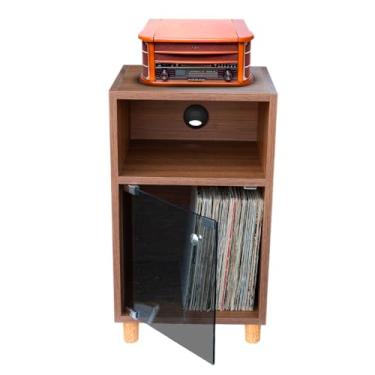 Imagem de Estante Rack Para Discos de Vinil LPs (Cinamomo com porta de vidro)