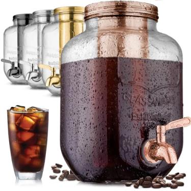 Imagem de Cafeteira Cold Brew de 1 galão com jarra de vidro extra grossa e filtro de malha de aço inoxidável - cafeteira gelada premium, jarra de cerveja fria e infusor de chá - da Zulay Kitchen (ouro rosa)