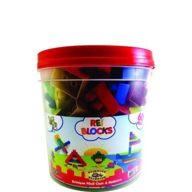 Imagem de Blocos De Montar Educativo Balde 60 Peças Rei Blocks 518RB