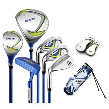 Imagem de PGM Clube de golfe júnior, conjunto completo de tacos de golfe NSR, canhoto para crianças de 6 a 8 anos, 6 peças de tacos de golfe juvenis com bolsa de suporte e 2 capas de cabeça para meninos e