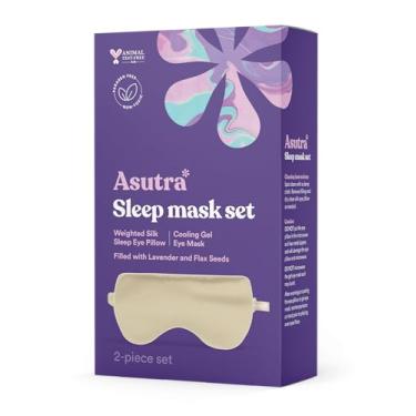 Imagem de ASUTRA Almofada de olho de seda para dormir, champanhe - preenchida com botões de lavanda e sementes de linho, máscara de olho ponderada, venda para meditação e bloqueio de luz, máscara de gel