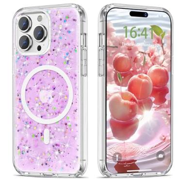Imagem de Capa magnética compatível com iPhone 14 Pro Max Glitter – Compatível com capa carregador MagSafe para mulheres e meninas, capa protetora à prova de choque de corpo inteiro para iPhone 14 Pro Max 6,7 polegadas – Roxo