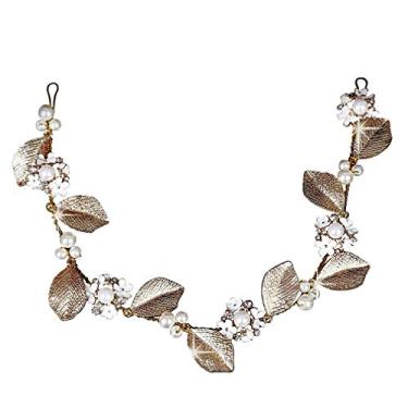 Imagem de Conjunto de tiara e brincos de folhas de ouro barroco feito à mão e vários designs de joias de tiaras para casamento/doce dezesseis/quinze anos (tiara de pérolas e flores e 2 pinos)