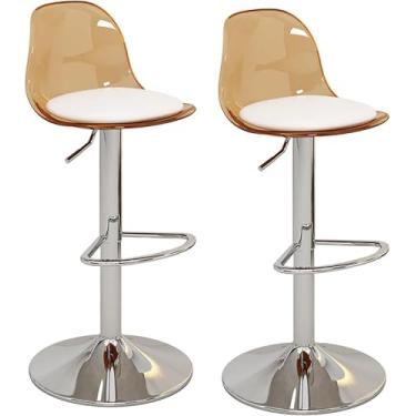 Imagem de Conjunto de 2 bancos de bar em acrílico - cadeiras giratórias elegantes com altura ajustável em couro PU e encosto transparente - bancos de bar modernos para cozinha doméstica, amarelo