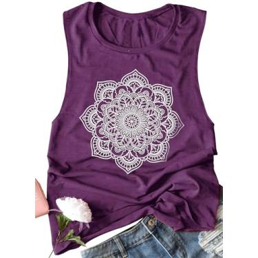 Imagem de Camiseta regata feminina On Cruise Time coqueiro para férias de verão, sem mangas, casual, praia, praty, camiseta estampada, Mandala-roxo, XGG