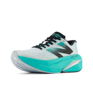 Imagem de New Balance Tênis de corrida feminino FuelCell Supercomp Trainer V3, Branco/jade cibernético/prata metálico, 9.5