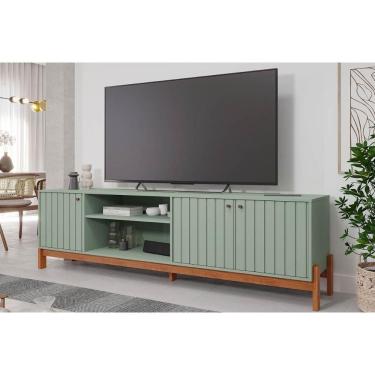 Imagem de Rack Bancada p/TV até 70 pol Holanda 100% MDF c/ Nichos e Pés 205cm Salvia/Cinamomo - Permóbili