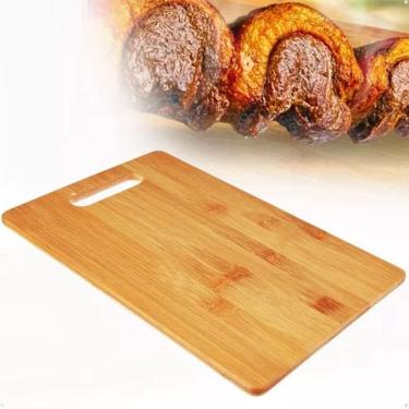 Imagem de Tabua de Corte 100% Bambu 26x16 Carnes Legumes Frutas Multiuso Universal Com Encaixe Para As Mãos