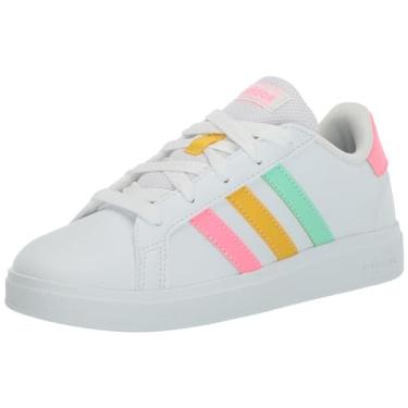 Imagem de adidas Tênis infantil Grand Court 2.0, unissex, infantil, Branco/Pulse Mint/Beam Pink, 21