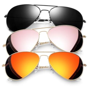 Imagem de Joopin Óculos de sol de aviação de metal polarizado, masculino, óculos de sol militares clássicos, feminino, óculos de sol retangulares, fantasia de proteção UV400, C29- Grande (preto + rosa +