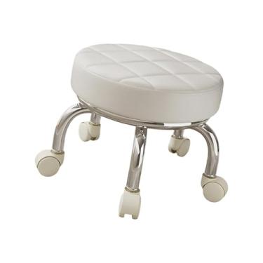 Imagem de Generic 360° Rotating Low Roller Seat Stool Banco de trabalho doméstico resistente para crianças e adultos Rodízios giratórios Polia Rodas Banco para salões, Branco