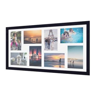 Imagem de Painel Multifotos p/Parede 8 Fotos 15x21cm Quadro 40x80cm Decoração Sala Quarto Hall Escritório Fundo Branco com Vidro (Preto)