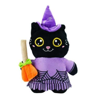 Imagem de Gato Preto Pelúcia Abóbora Bruxa Halloween 25cm - Foffy, Bruxa