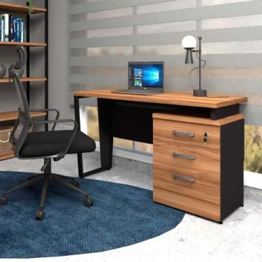 Imagem de Mesa de Escritório 1,20m com Gaveteiro 3 Gavetas Nogal F5 - F5 Office 
