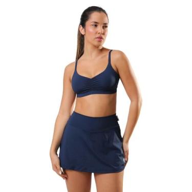 Imagem de Saia Short e Top Fitness Feminino Labrun, G, Azul, Marinho