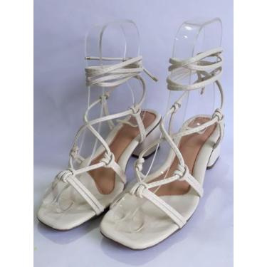 Imagem de Sandália luxo salto bloco de amarrar confortável 074-13 - VITANNA, Off