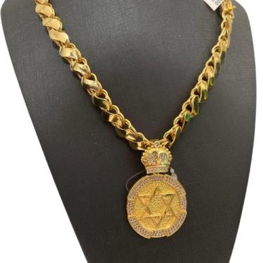 Imagem de Cordão Friso S 13Mm + Pingente Estrela Davi - Banhado A Ouro - Tojoia1