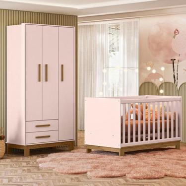Imagem de Quarto Infantil Completo Lion 3 Portas 2 Gavetas Rosa - Pnr Móveis, Ro