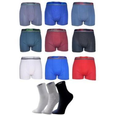 Imagem de 10 Cuecas Boxer Masculina Microfibra Laycra + 12 Pares Meia Grossa Can