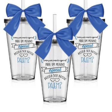 Imagem de Kit 3 Copos Convite Personalizado Pajem Acrílico - Krystalon