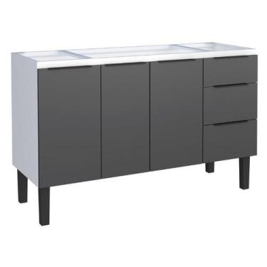 Imagem de Gabinete / Balcão JUP de Cozinha em Aço para Pia de 1.40m 3 Portas + 3