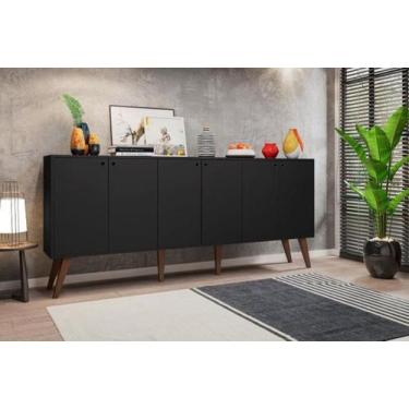 Imagem de Aparador  buffet Retrô 6 Portas Preto Pés Palito Guatemala - Bela Casa