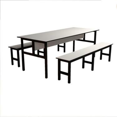 Imagem de Mesa Refeitório 8 Lugares com 2 Bancos Metal Wood Design
