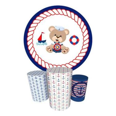 Imagem de Trio Capas Cilindro + Painel 1,50m Ursinho Marinheiro - Fadrix