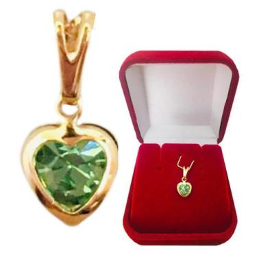 Imagem de Pingente Feminino Coração Verde em Zircônia Cravejada Folheada a Ouro 