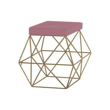 Imagem de Puff Decorativo Sala de Estar Base Gold Trixie Veludo Rosê G41 - Gran 