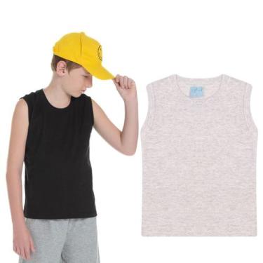 Imagem de Kit 2 Camiseta Regata Infantil Juvenil Masculina Básica - Aymee, Preto